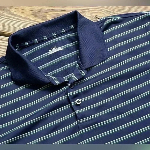 Men's Under Armor Golf Pro Navy & Green Stripe Polo Shirt Short Sleeve Sz XL PGA - Picture 3 of 10